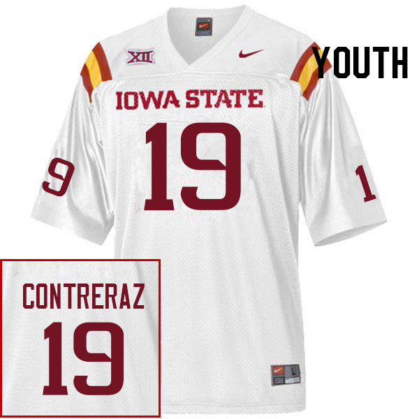 Youth #19 Chase Contreraz Iowa State Cyclones College Football Jerseys Stitched Sale-White